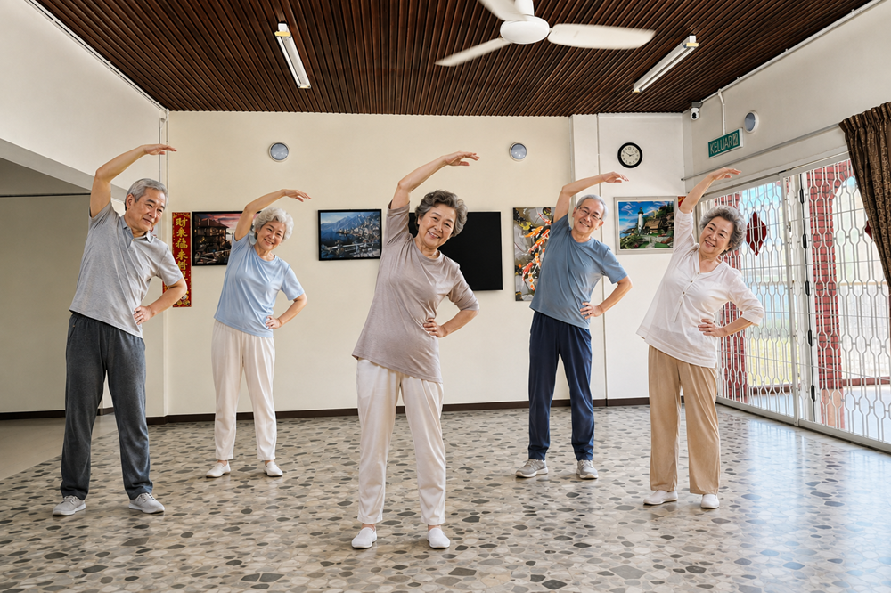 Seniors participating in a gentle exercise session at Golden Living