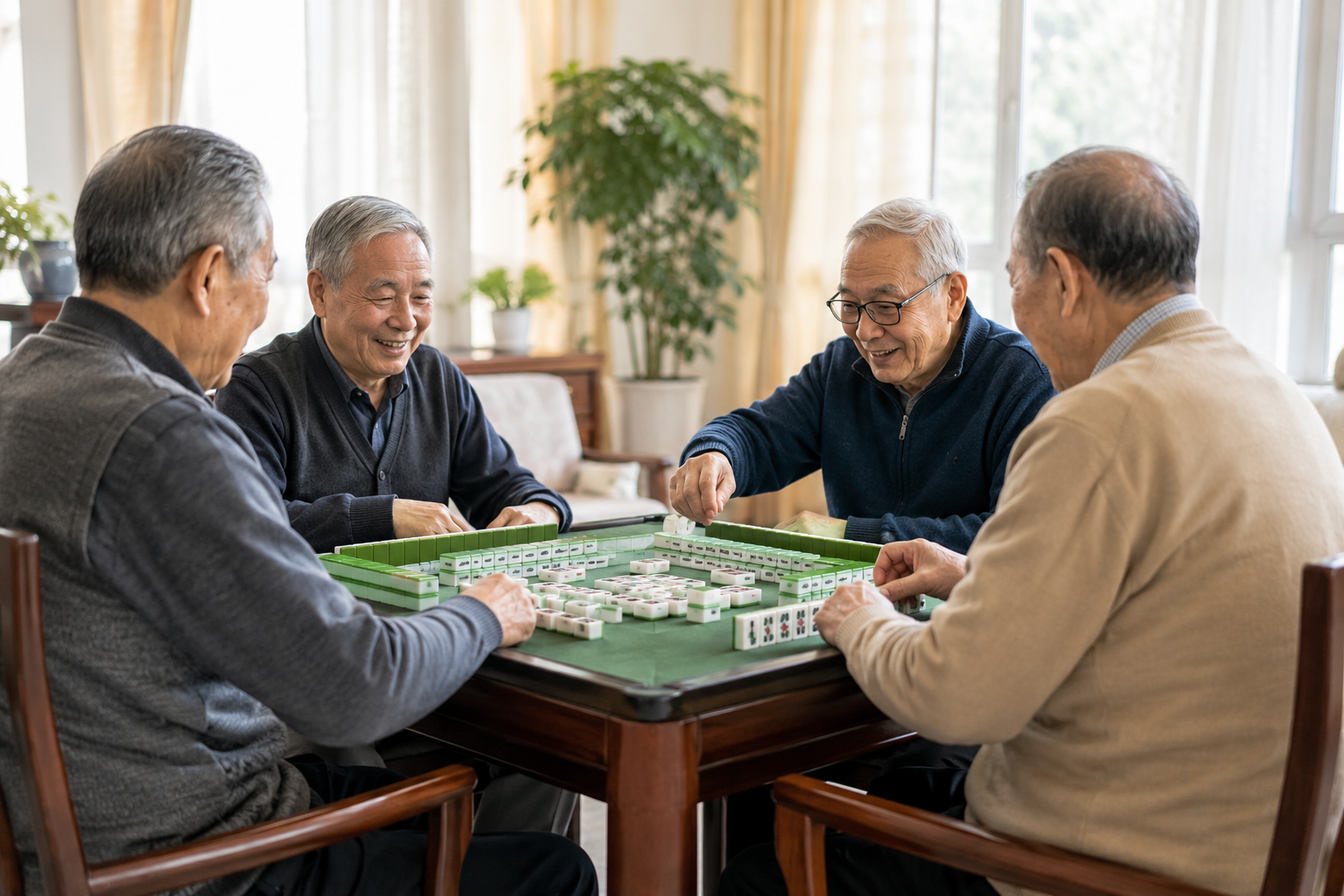 Participants enjoying a mahjong game at Golden Living